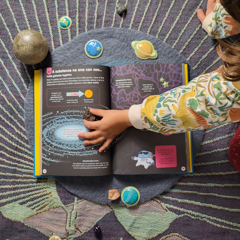 image of child reading children's book about space