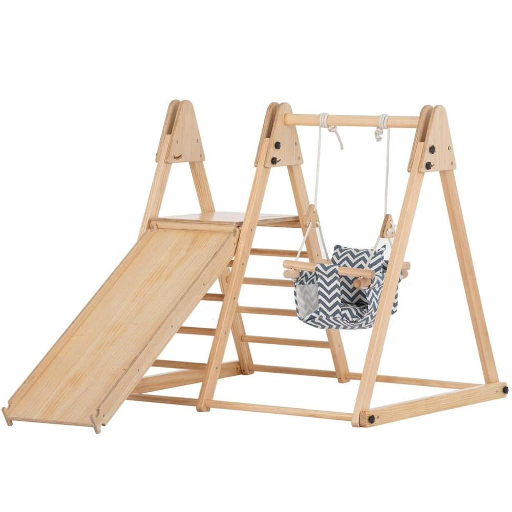 Wooden 4-in-1 Indoor Playset – Slide, Swing, and Climbing Frame for Kids