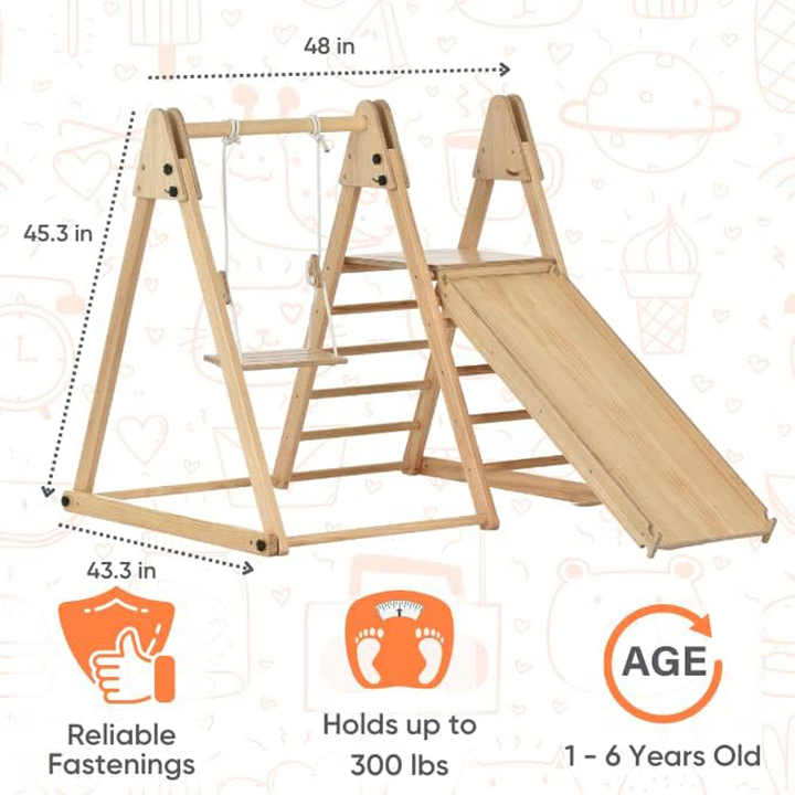 Wooden 4-in-1 Indoor Playset – Slide, Swing, and Climbing Frame for Kids