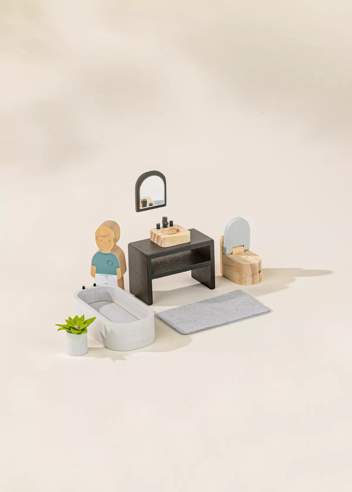 Wooden Doll House Bathroom Furniture & Accessories (6 pcs)