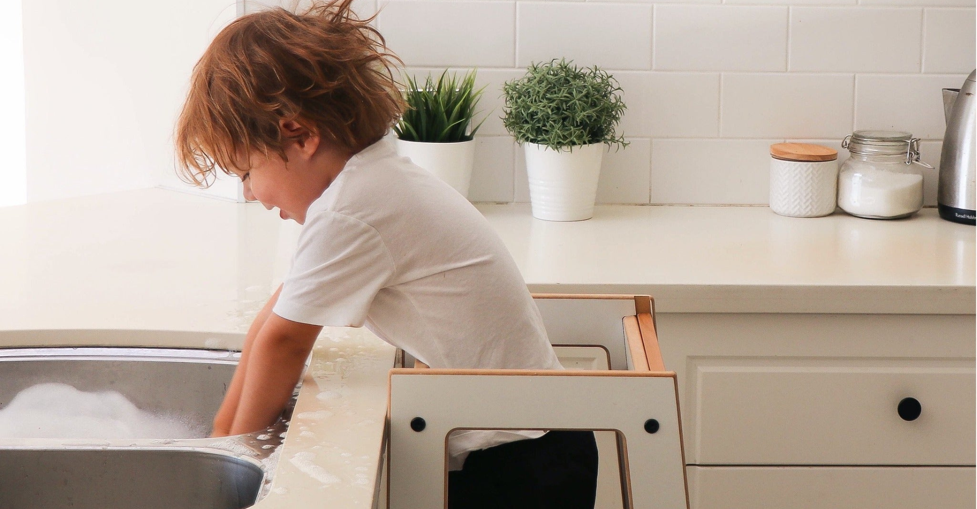 Slimline Learning Tower in White Toddler Kitchen Helper in White